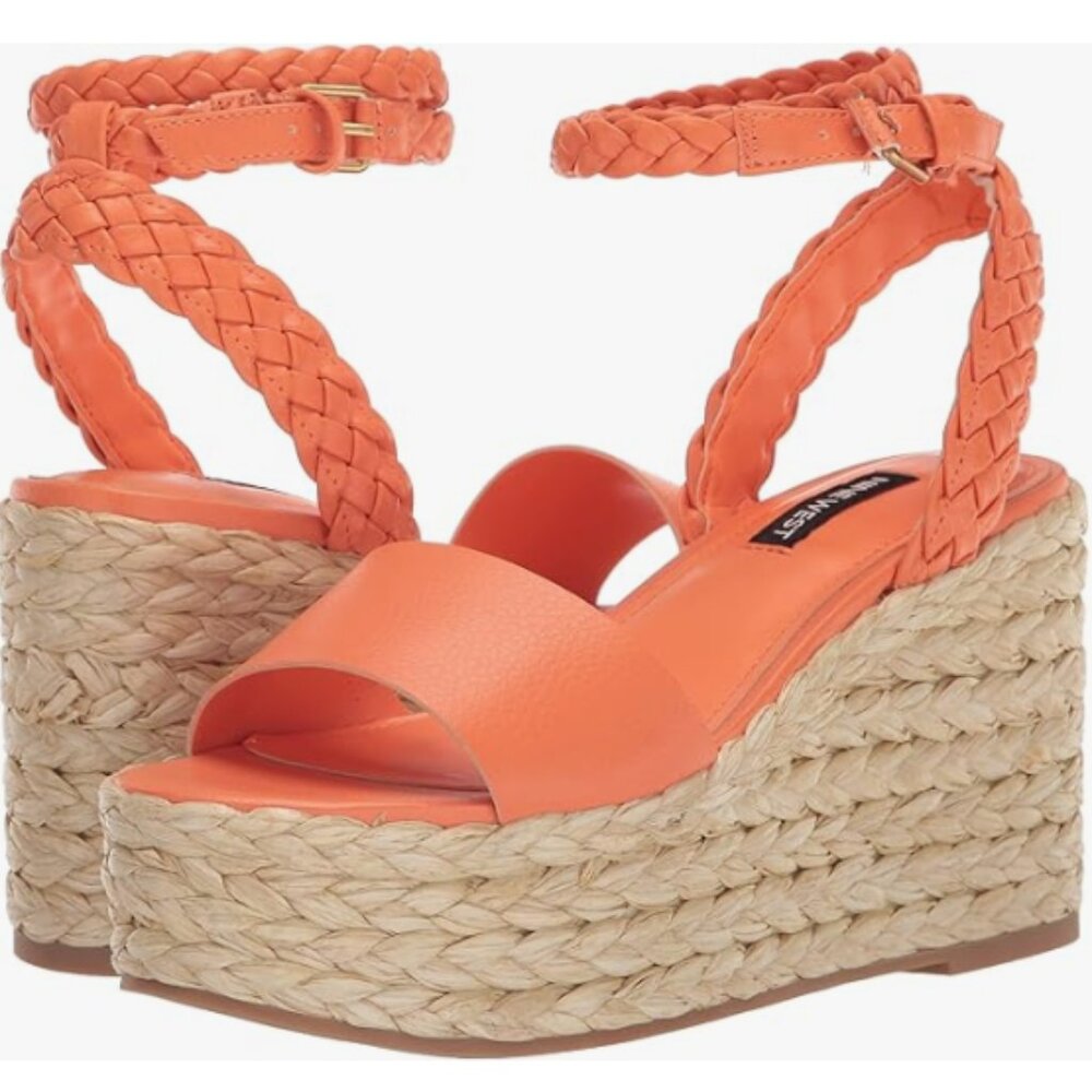 Nine West Keily Orange Espadrille Wedge Sandals - NWB!